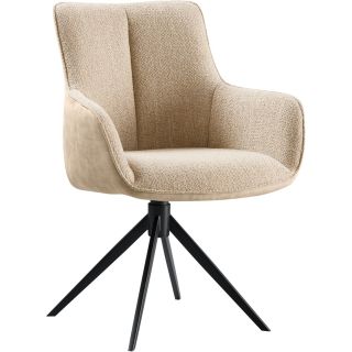 Eetkamerstoel Ceno met armleuning draaibaar combi stof beige
