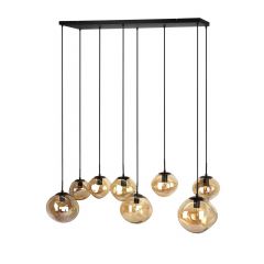 Hanglamp Macato zwart amber glas 8-lichts