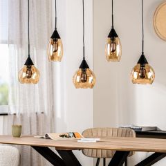 Hanglamp zwart amber glas 5-lichts - Lungo