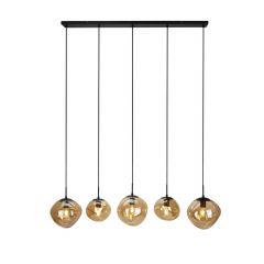 Hanglamp Macato zwart amber glas 5-lichts