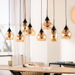 Hanglamp zwart amber glas 8-lichts - Lungo
