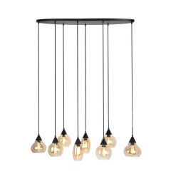 Hanglamp Lungo zwart amber glas 8-lichts